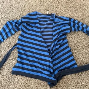 Blue long sleeved Cardigan Blue and Black Stripes